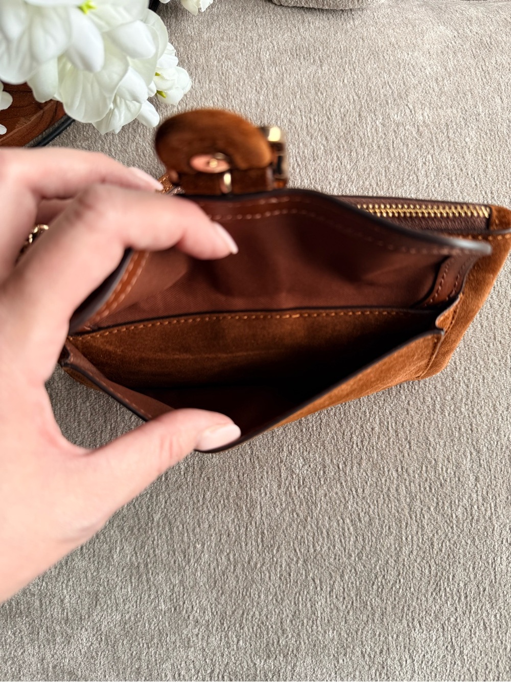 Coach Suede Wristlet Clutch in Brown with Gold Buckle NWT - Picture 6 of 6